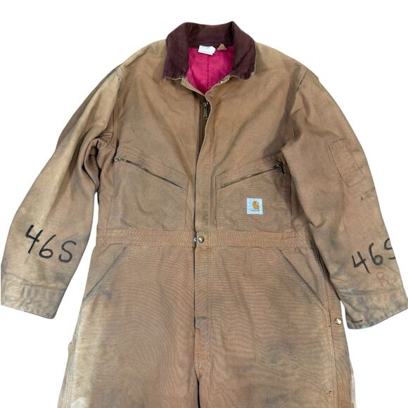 Vtg Carhartt 996QZS Duck Canvas Insulated Coveralls Men’s Size 46S USA Thrashed - Picture 7 of 13